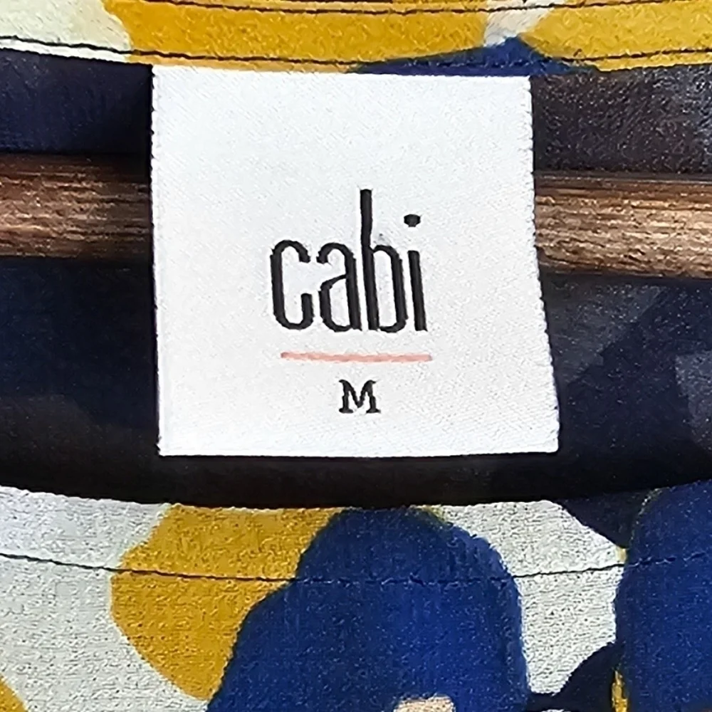 Cabi Floral Chiffon Lydia Blouse Blue Yellow White Size M - Picture 5 of 10
